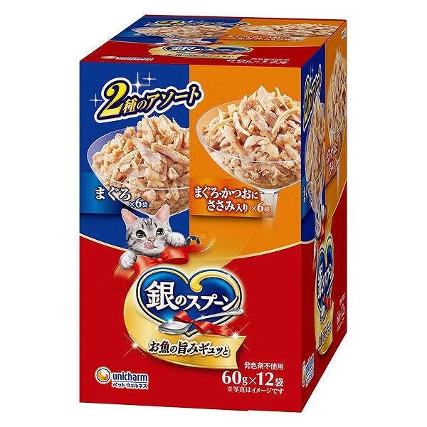 銀のスプーン パウチまぐろ&まぐろ・かつおにささみ入り 60g×12袋