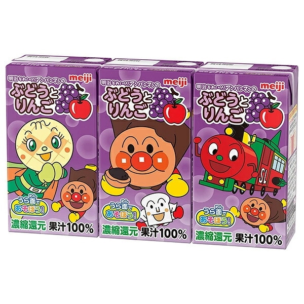 明治 それいけ！アンパンマンのぶどうとりんご 125ml×3本パック 紙パック