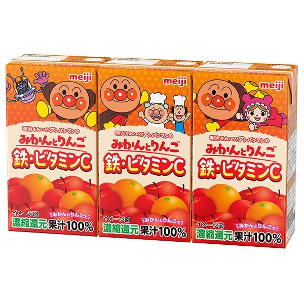明治 それいけ！アンパンマンの朝のみかんとりんご 鉄・ビタミンC 125ml×3本パック 紙パック