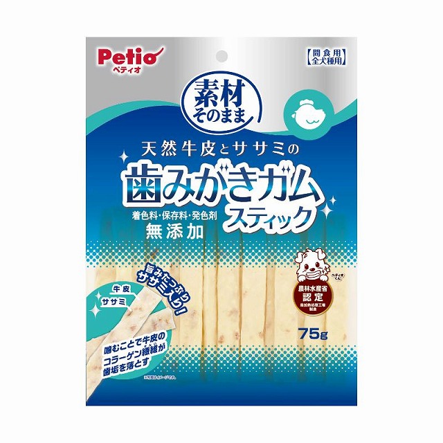 ペティオ　天然牛皮とササミの歯みがきガム　スティック　75g