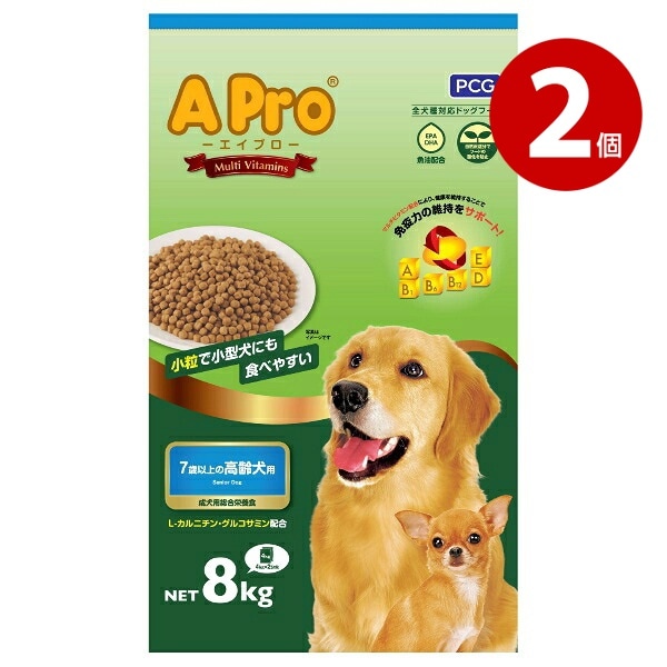 パーフェクトコンパニオンジャパン Apro エイプロ ドッグドライフード　シニア　7歳以上の高齢犬用 総合栄養食　8kg×2個　全犬種対応　複数　多頭飼い
