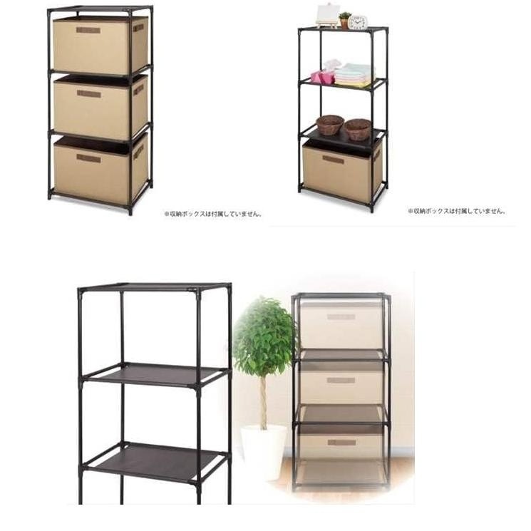 HAC　3段収納ボックスラック　HAC3321　ブラック　18個　工具不要