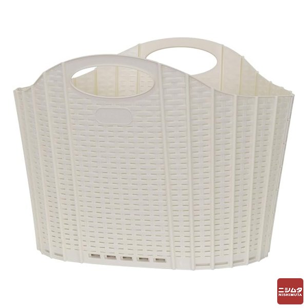 清水産業　セイエイ(seiei)　折りたためるランドリーバスケット　アイボリー　ラタンタイプ　洗濯カゴ