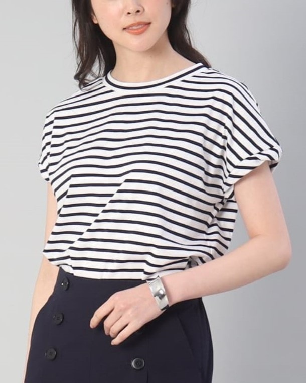 アンタイトル / 【コットン100%】ディティール袖 ボーダートップス＜洗える＞