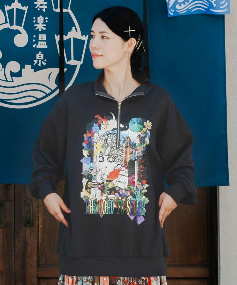 スカラー / ラメプリント入り スカラーちゃん裏毛ハーフジップチュニック