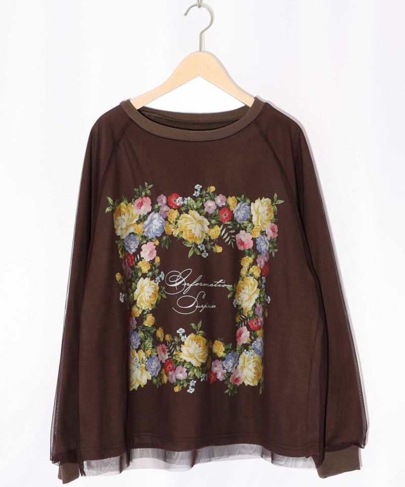 イズスカラー / 花柄チュール重ね裏毛プルオーバー | ITEM,Tops
