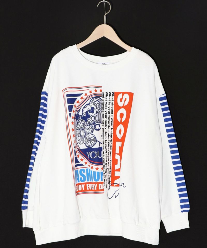ScoLar - Scolar スカラーちゃん×袖ボーダー切替 裏毛プルオーバー スカラー ScoLar スカラーちゃん×袖ボーダー切替 裏毛プル