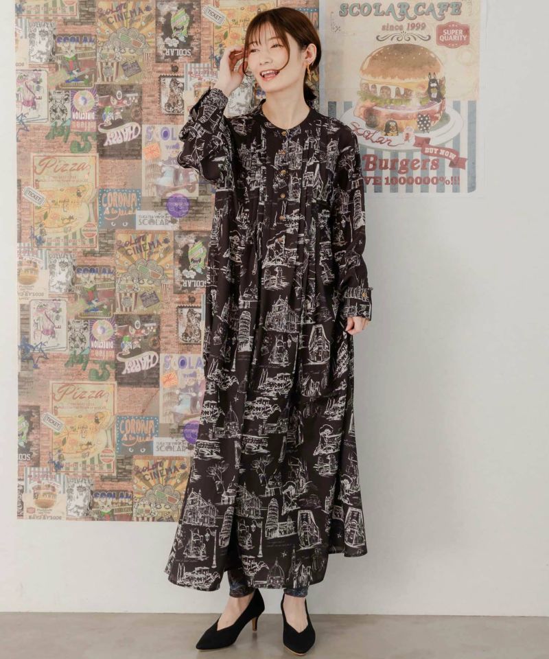 イズスカラー / フィレンツェの街並み柄 ロングワンピース