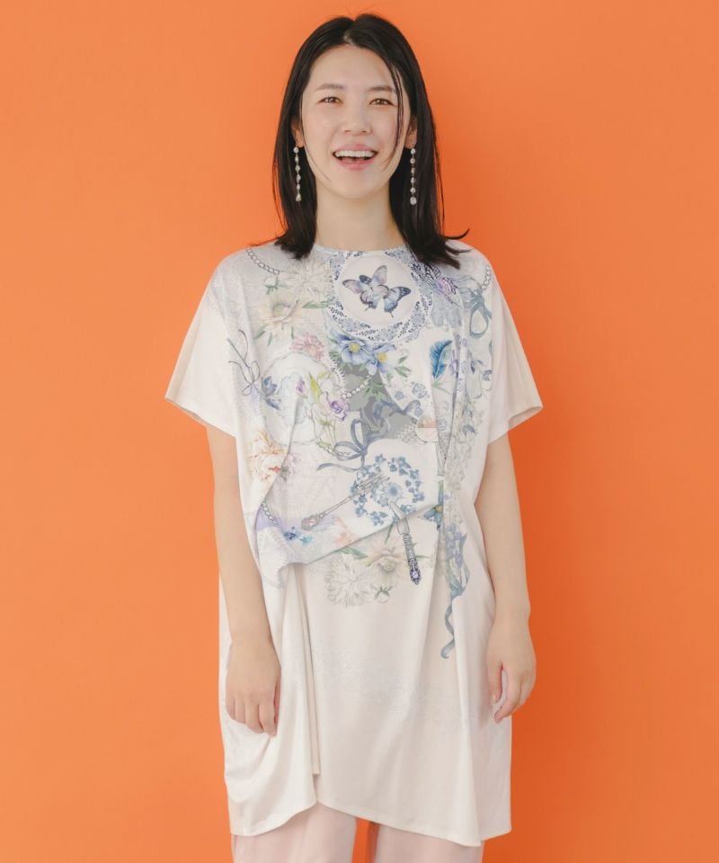 希少 黒入荷！ イズスカラー コラージュ柄ワンピース 花×レース×カトラリー / ワンピース