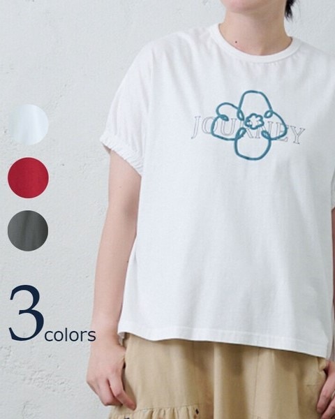 イマゴ / 花とロゴのプリントドルマンTシャツ