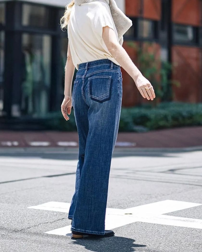 デニム トラックパンツ 3色 ドロスト 切替 ハイウエスト 個性的 Bottoms