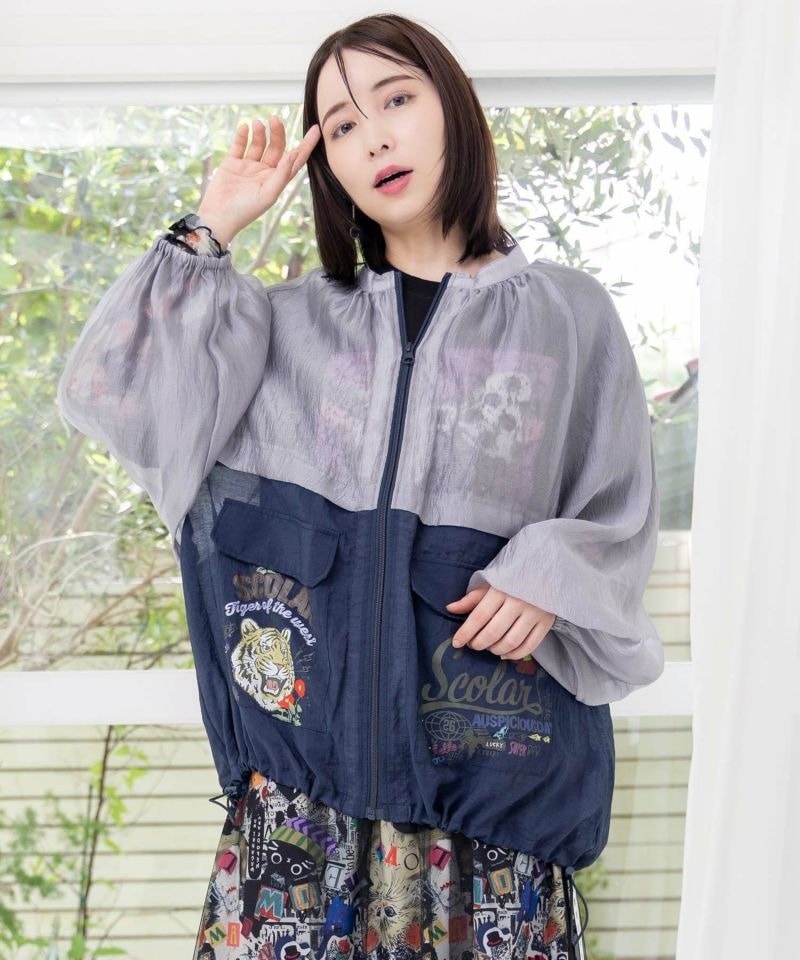 iS ScoLar ブラック 薔薇 刺繍 レース ゆったり ロング ブルゾン