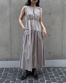 アンジェム / レザー切替ティアードワンピース