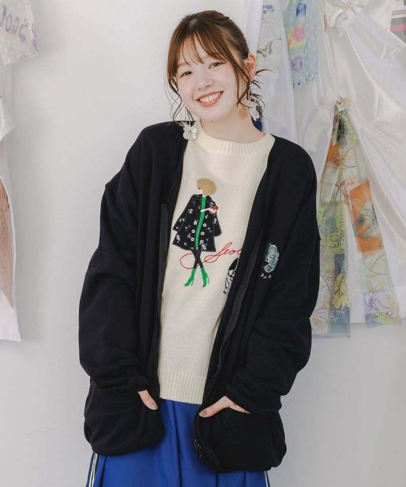 スカラー / ミニ裏毛スカ子ロゴ ダブルジップカーディガン