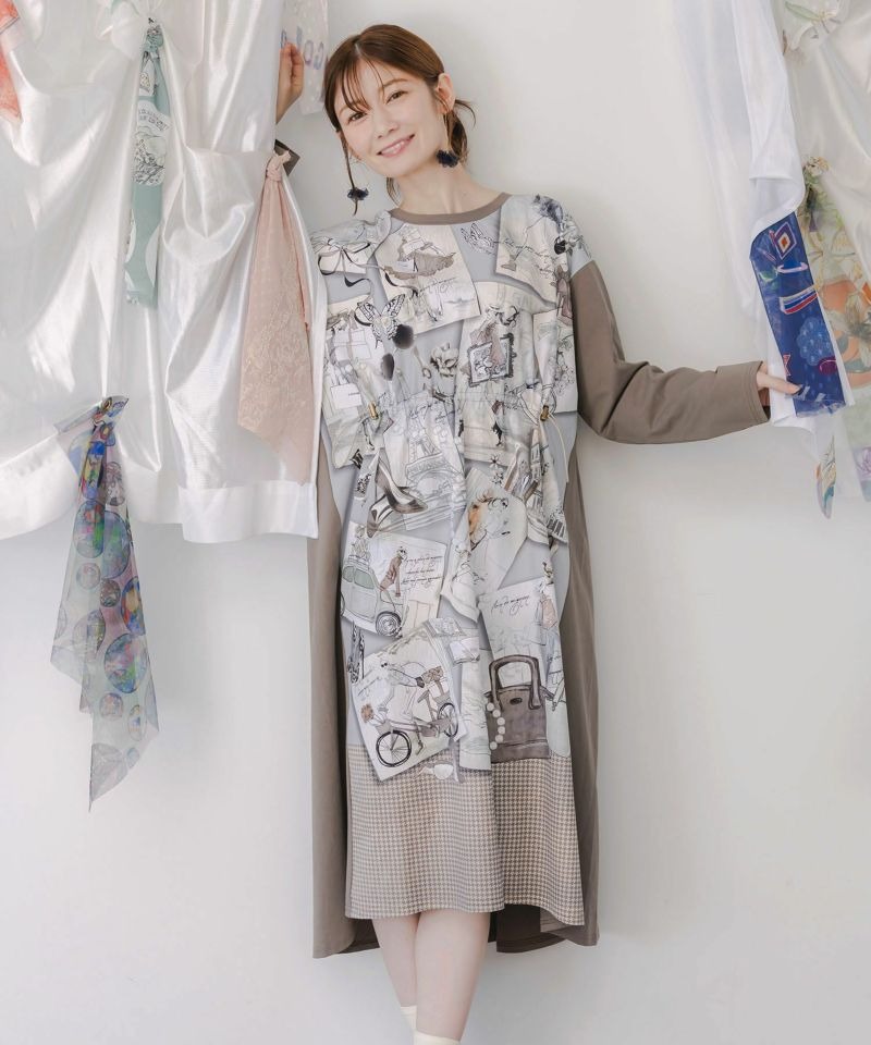 イズスカラー / 不思議な街柄タック入りワンピース | BRAND