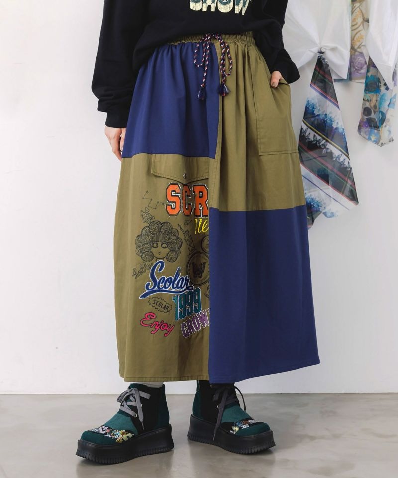 スカラー / レトロ異素材バイカラーワークスカート