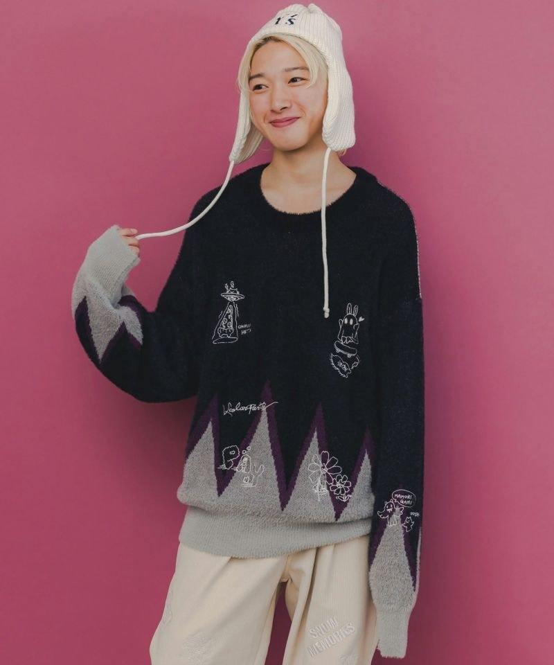 スカラーパリティー / 落書き調Parityキャラジャガードニットプルオーバー