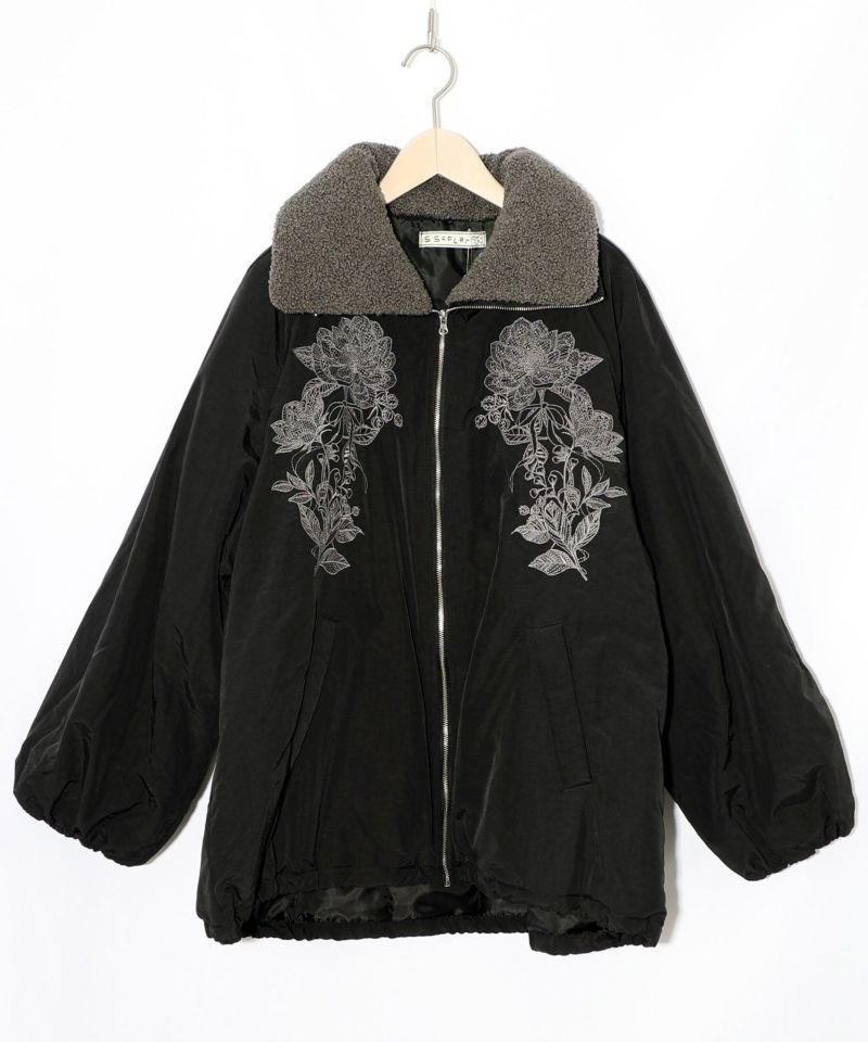 イズスカラー / ボア襟取り外し可能 花刺繍中綿ブルゾン | BRAND