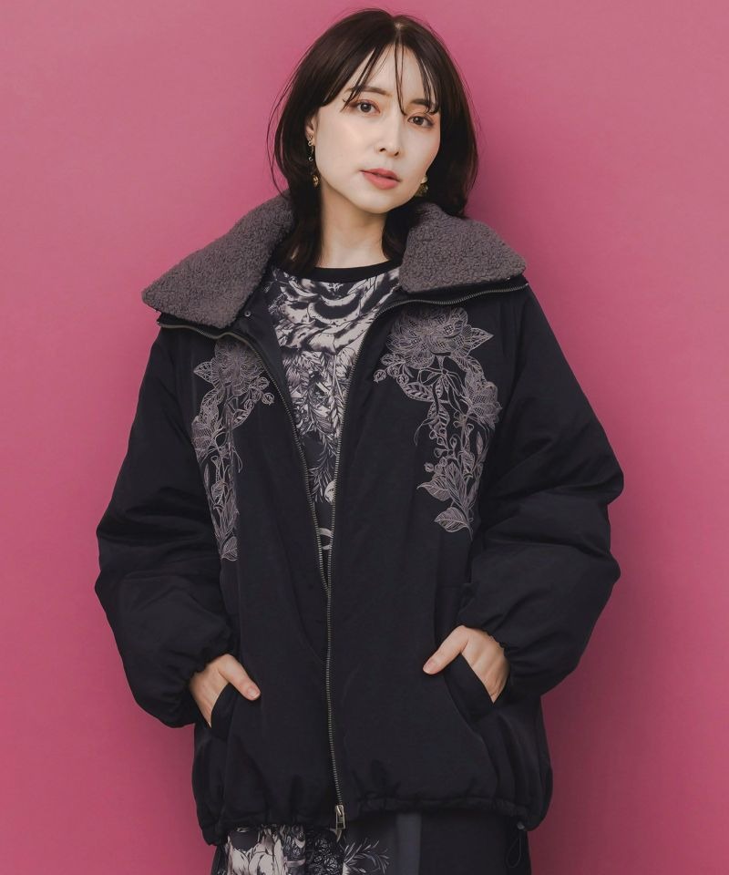 イズスカラー / ボア襟取り外し可能 花刺繍中綿ブルゾン | BRAND