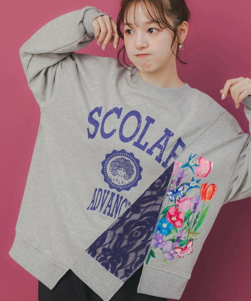 スカラー / ミニ裏毛×起毛レースリメイク風アシメプルオーバー | BRAND