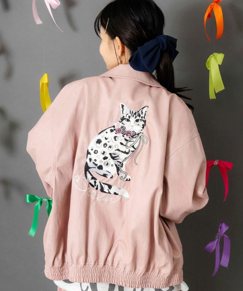 スカラー / ネコ刺繍フェイクレザー×裏地ブルゾン | BRAND,ScoLar