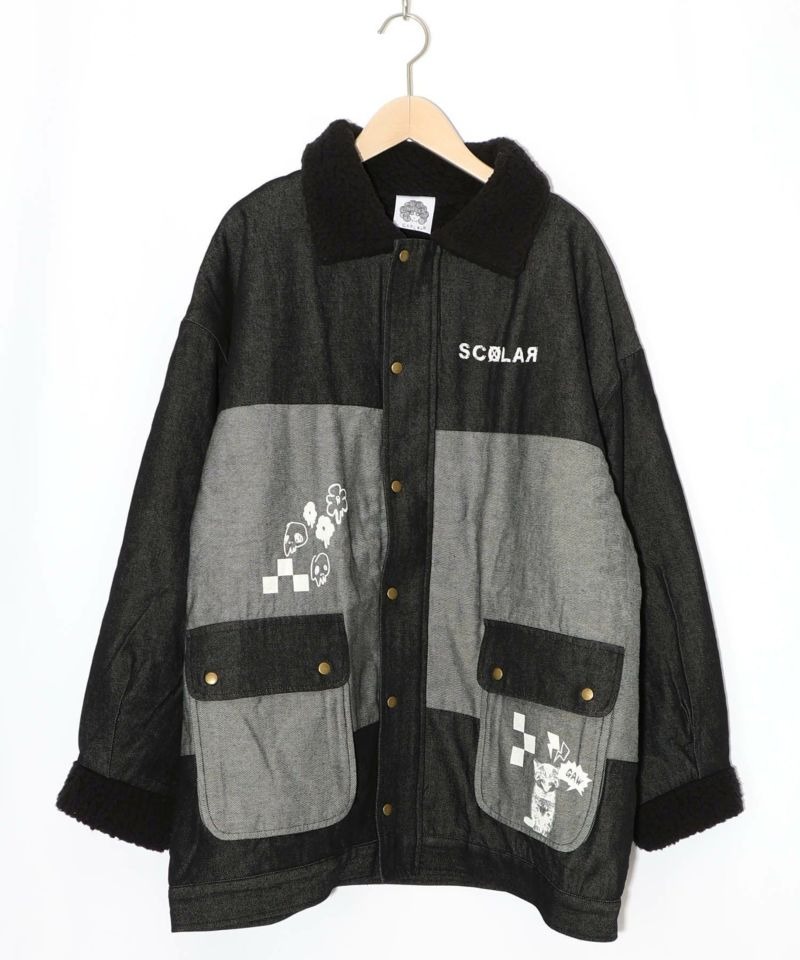スカラー / 落書きモザイク柄デニム×ボアジャケット | BRAND,ScoLar