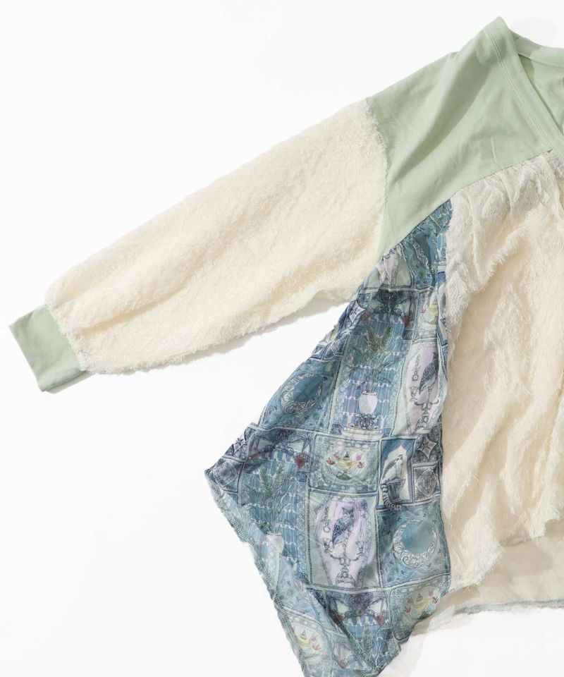 イズスカラー / パッチワーク柄シフォン切替カーディガン