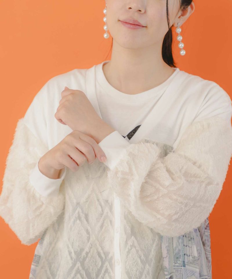 iS ScoLar - iS ScoLar パッチワーク柄シフォン切替カーディガン イズスカラー / パッチワーク柄シフォン切替カーディガン