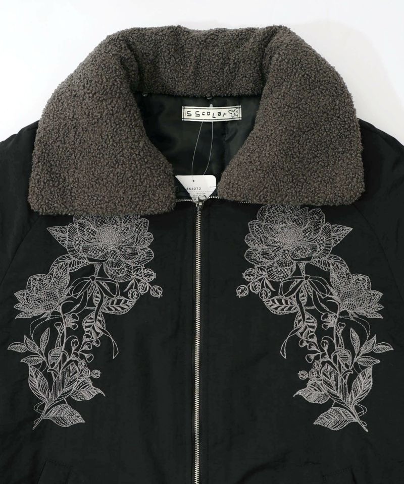 イズスカラー / ボア襟取り外し可能 花刺繍中綿ブルゾン | BRAND