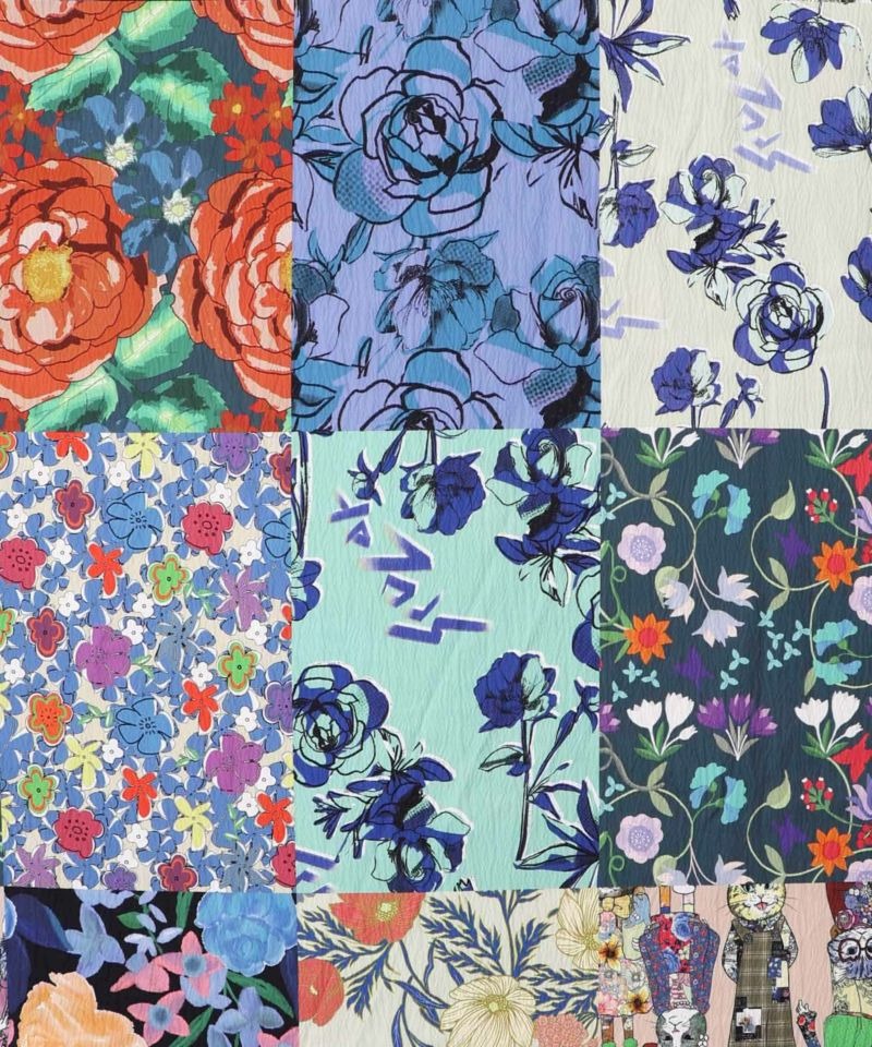 ScoLar 143756 花ネコ柄切替チェック柄スカート ScoLar 花ネコ柄切替チェック柄スカート スカート ScoLar