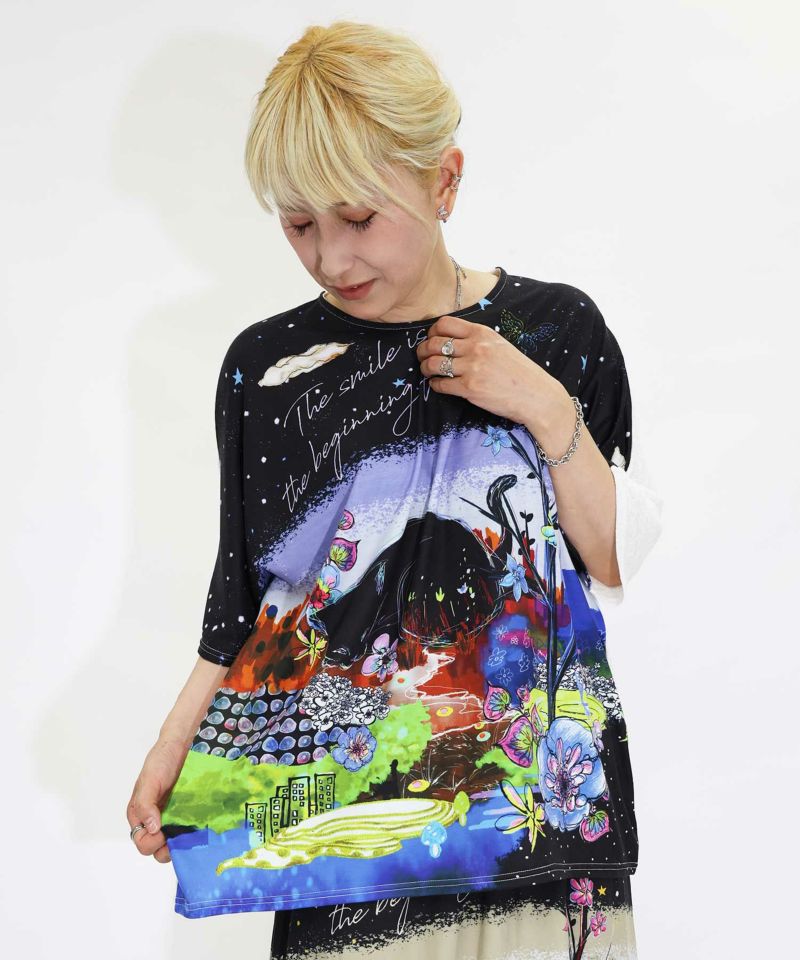 スカラー / メルヘン世界のネコちゃん柄 ローズジャガード切替プル