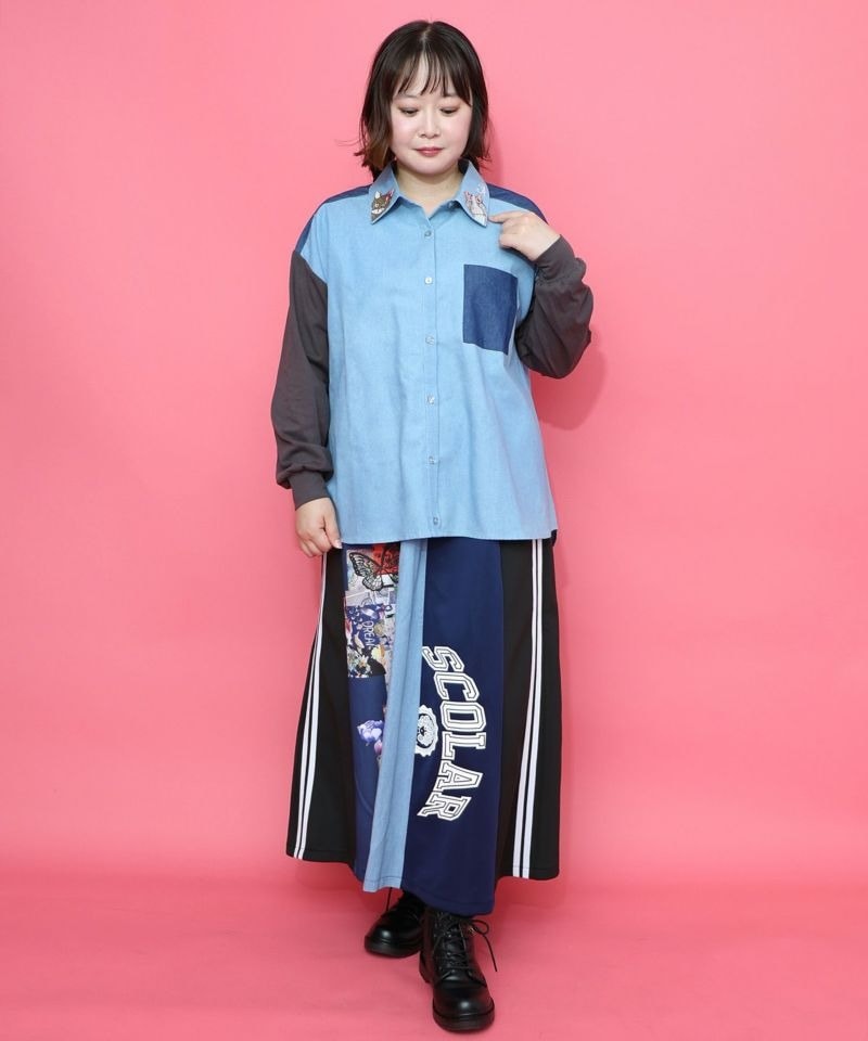 スカラー / ネコ刺繍襟シャンブレーシャツ | BRAND,ScoLar