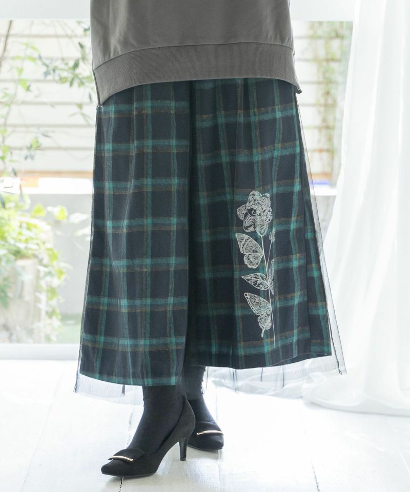 【美品】iS ScoLar イズスカラー 蝶刺繍カーゴパンツ イズスカラー / 花蝶刺繍チュール重ねカーゴスカート | ITEM