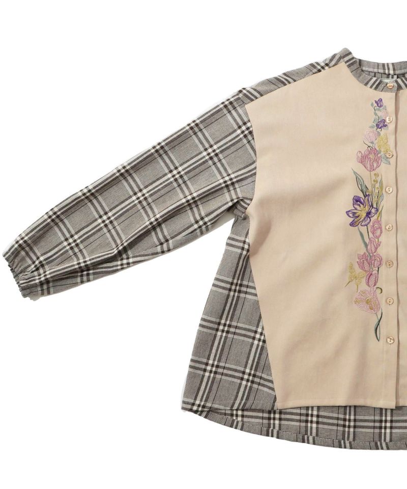 イズスカラー / 花蝶刺繍 チェック柄切替シャツ | ITEM,Tops