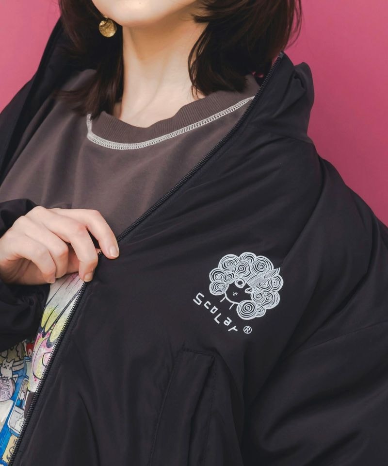 値下げスカラー中綿ブルゾン スカラー ScoLar 総柄中綿ブルゾン （オフホワイト） -ファッション