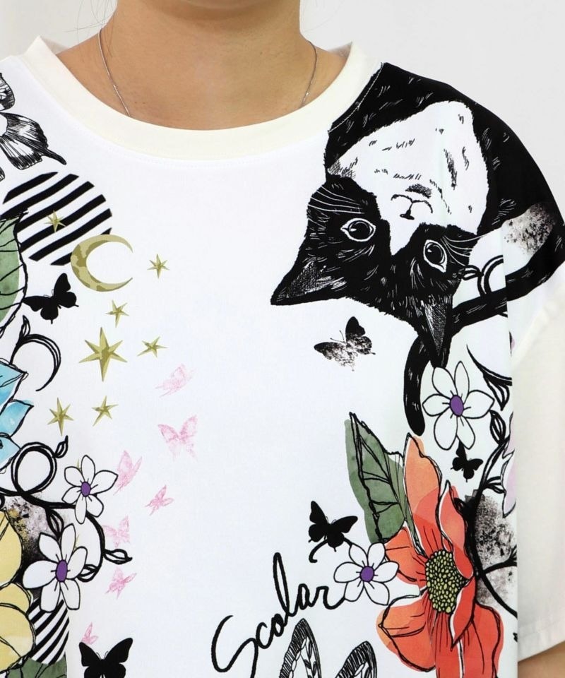 アスカ様✨美品 レオナール　半袖　Tシャツ 花柄　黒ｘオレンジLサイズ アスカ様✨美品 レオナール 半袖 Tシャツ 花柄 黒xオレンジLサイズ