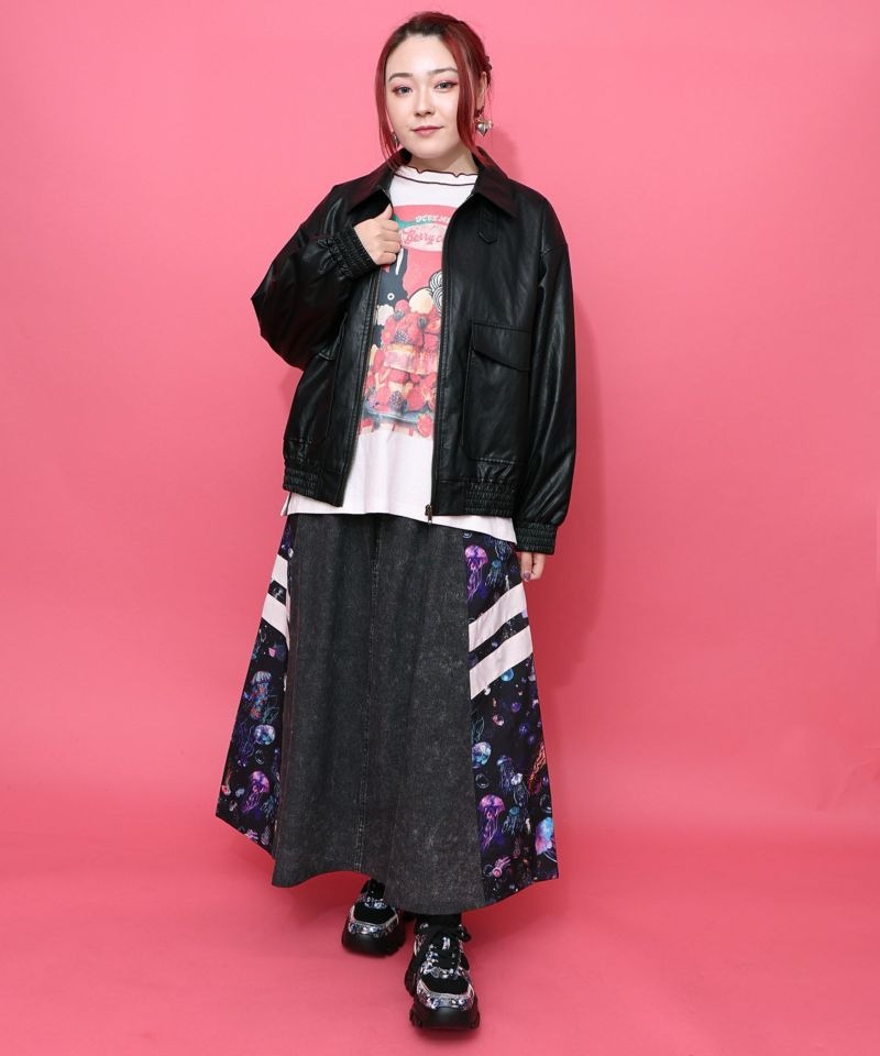 スカラー / ネコ刺繍フェイクレザー×裏地ブルゾン | BRAND,ScoLar