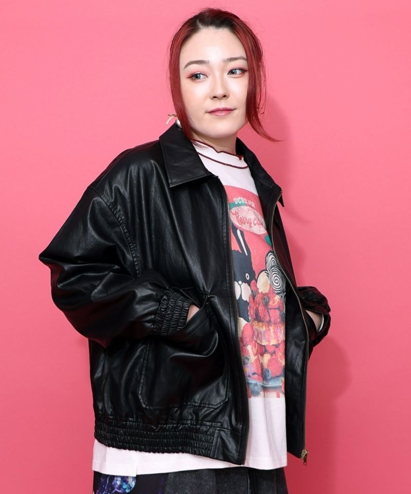 スカラー / ネコ刺繍フェイクレザー×裏地ブルゾン | BRAND,ScoLar