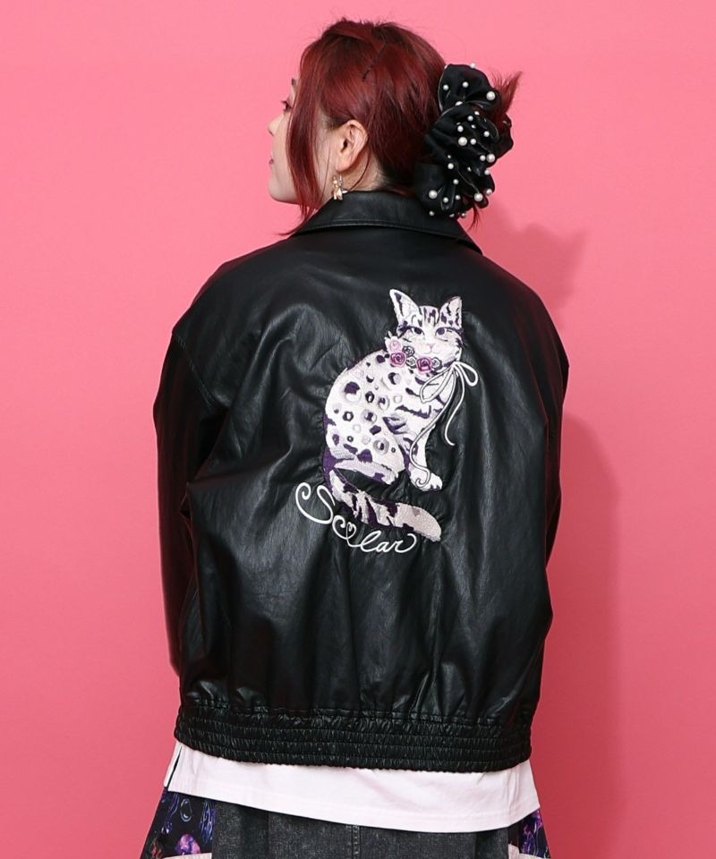スカラー / ネコ刺繍フェイクレザー×裏地ブルゾン | BRAND,ScoLar