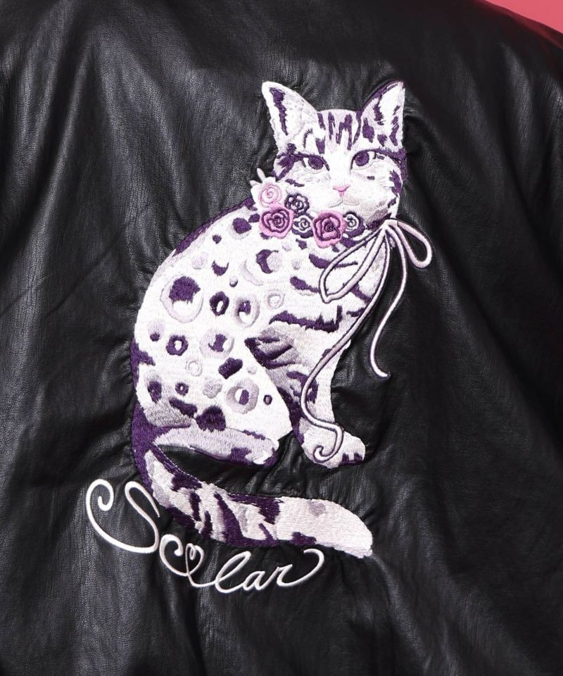 スカラー / ネコ刺繍フェイクレザー×裏地ブルゾン | BRAND,ScoLar