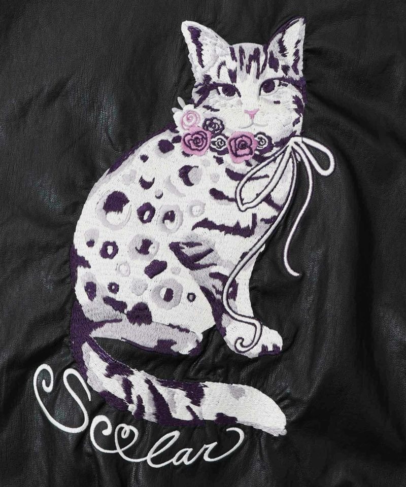 スカラー / ネコ刺繍フェイクレザー×裏地ブルゾン | BRAND,ScoLar