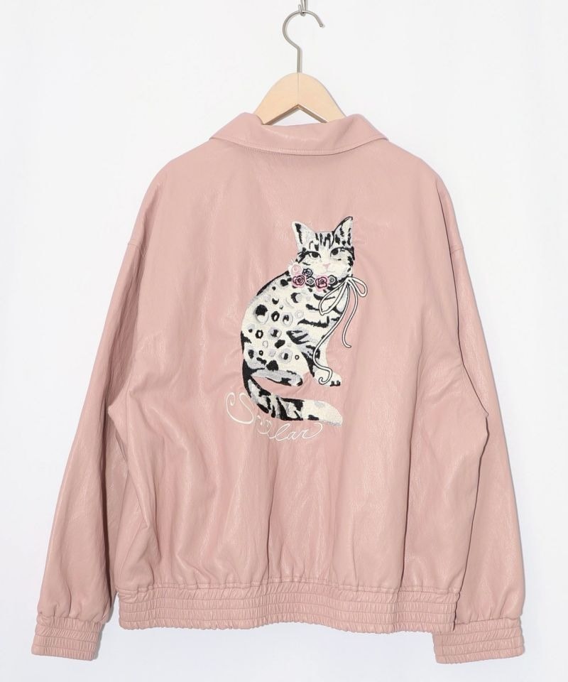 スカラー / ネコ刺繍フェイクレザー×裏地ブルゾン | BRAND,ScoLar