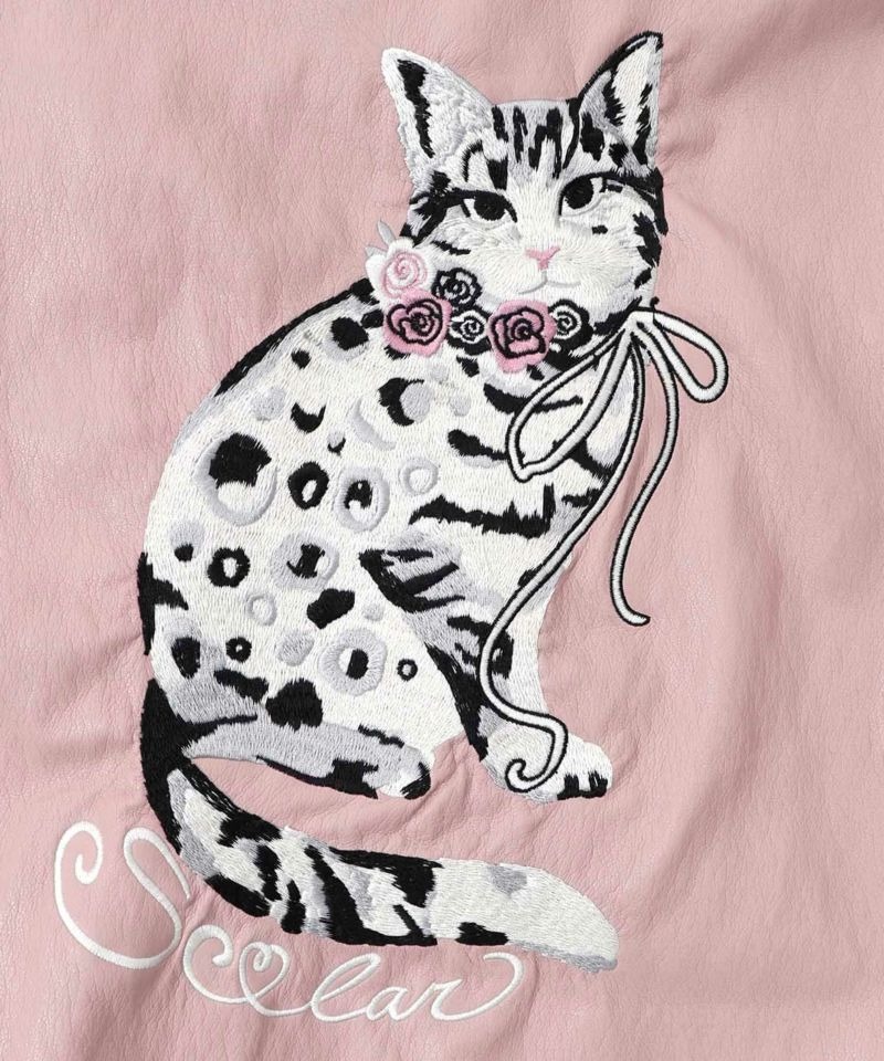 スカラー / ネコ刺繍フェイクレザー×裏地ブルゾン | BRAND,ScoLar