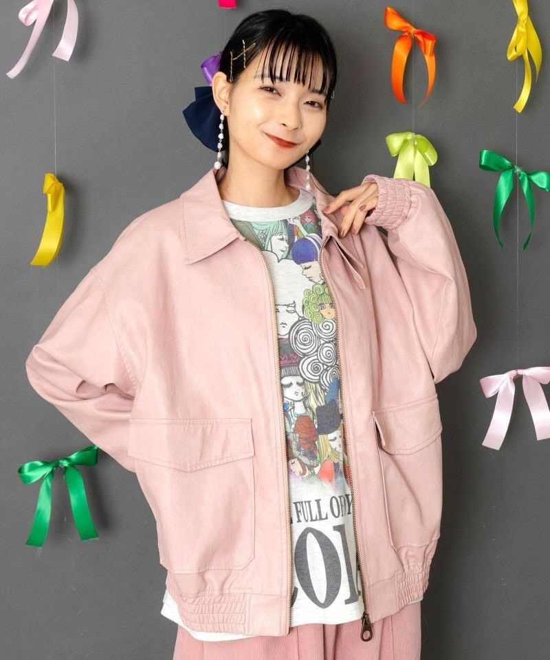 スカラー / ネコ刺繍フェイクレザー×裏地ブルゾン | BRAND,ScoLar