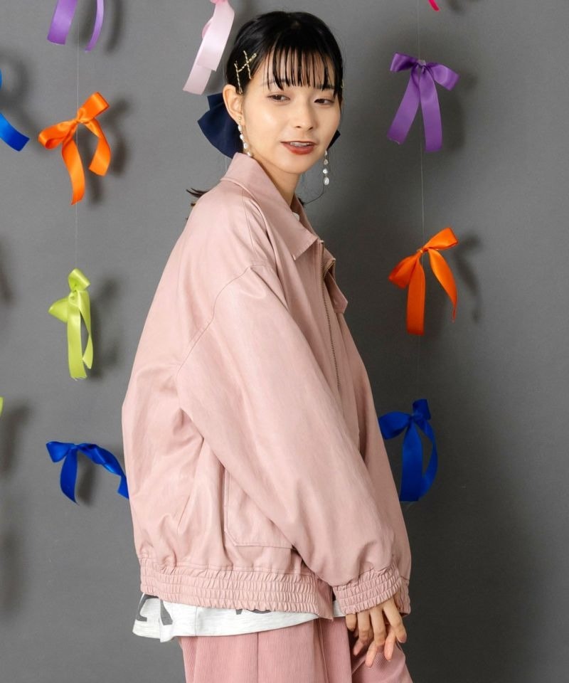 スカラー / ネコ刺繍フェイクレザー×裏地ブルゾン | BRAND,ScoLar