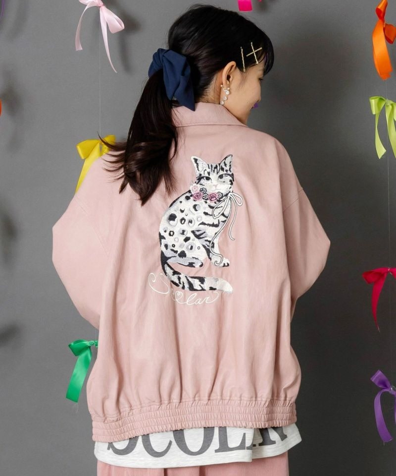 スカラー / ネコ刺繍フェイクレザー×裏地ブルゾン | BRAND,ScoLar