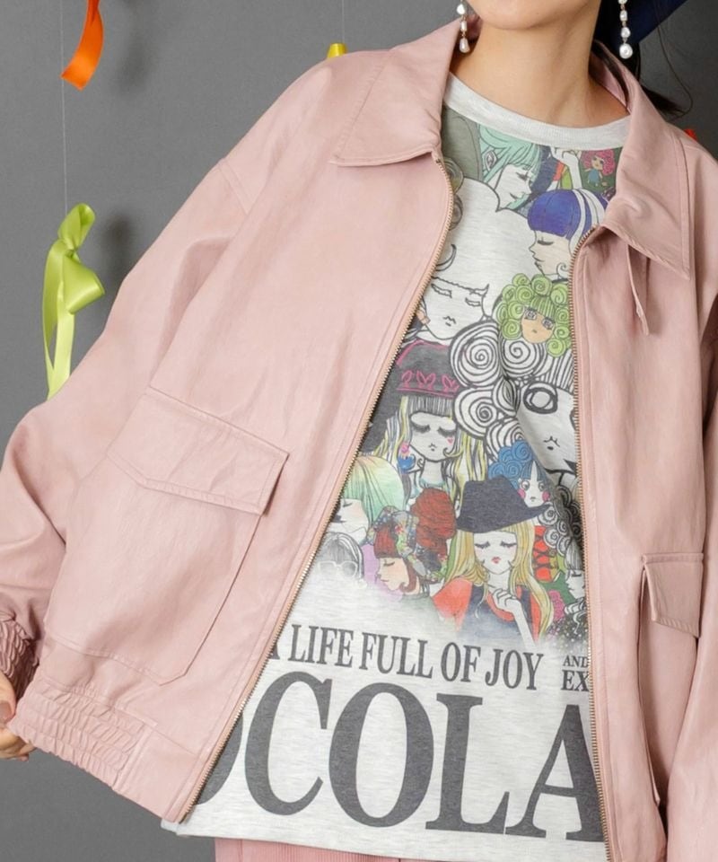 スカラー / ネコ刺繍フェイクレザー×裏地ブルゾン | BRAND,ScoLar