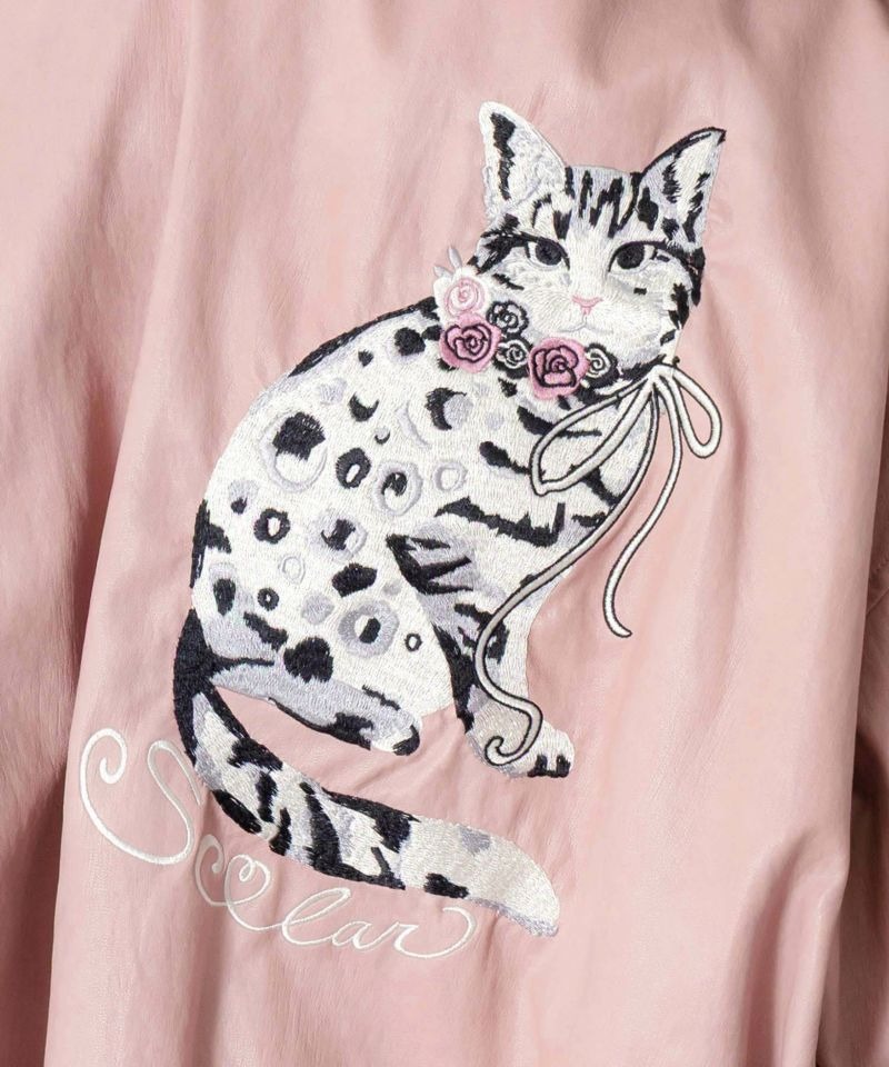 スカラー / ネコ刺繍フェイクレザー×裏地ブルゾン | BRAND,ScoLar