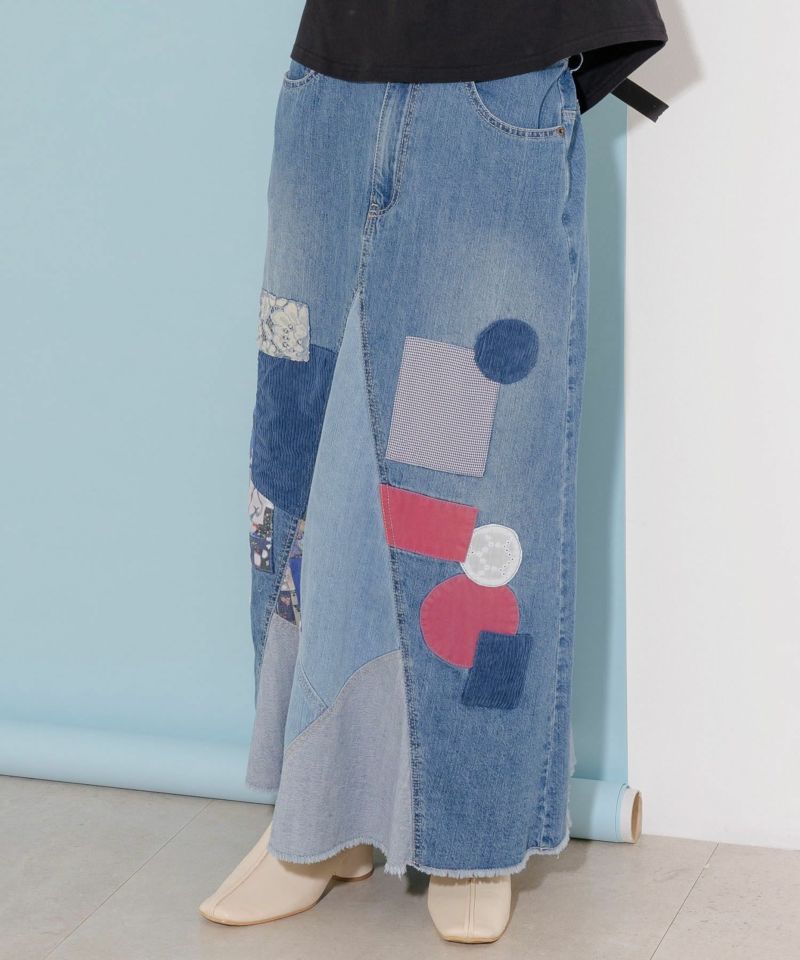 スカラー / 異素材切替パッチワークデニムスカート | BRAND,ScoLar  