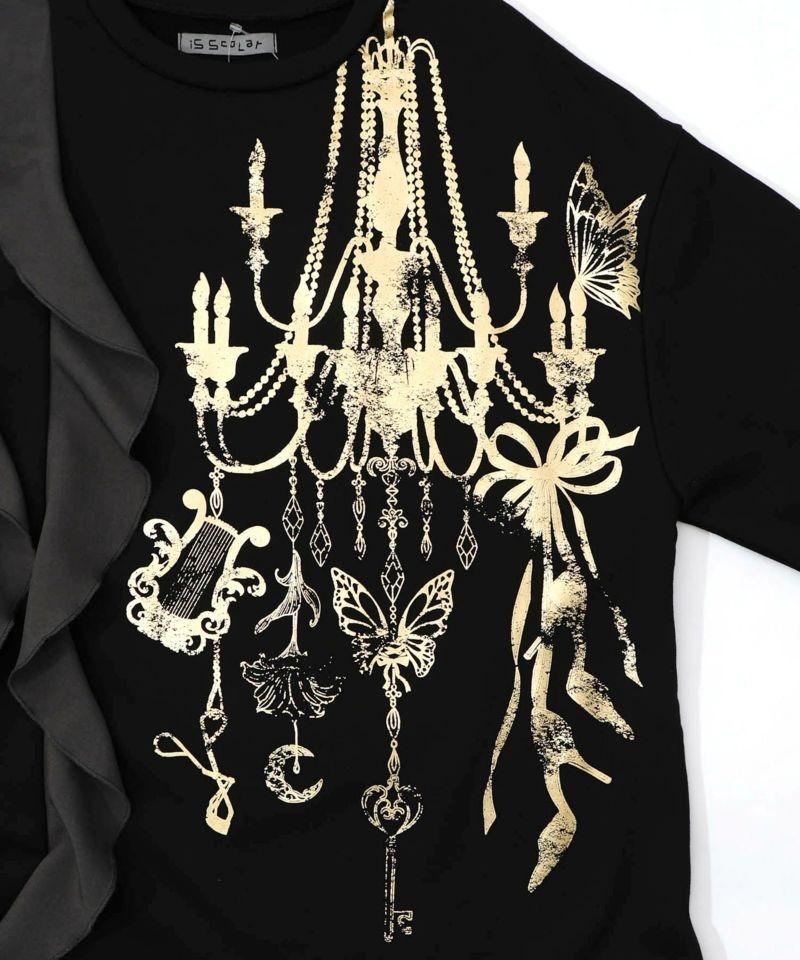 イズスカラー / 箔プリントシャンデリア フリル裏毛ワンピース | BRAND